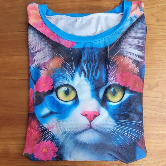 Colorful Kitten and Flowers Tee Shirt - 5XL - Picture 3 of 4